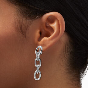Crystal &amp; Silver-tone Chunky Chain Clip-On Drop Earrings,