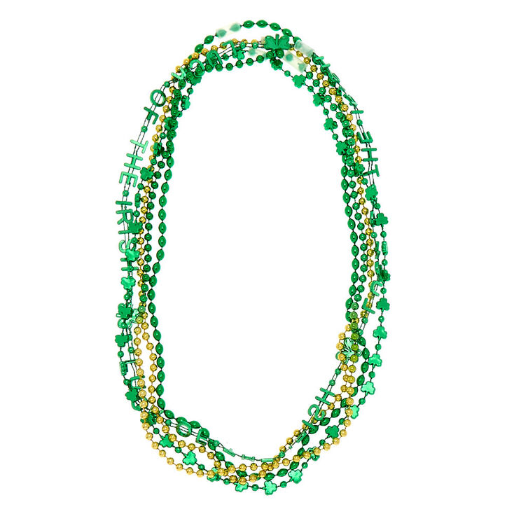 Luck of the Irish Beaded Necklaces - Green, 5 Pack,