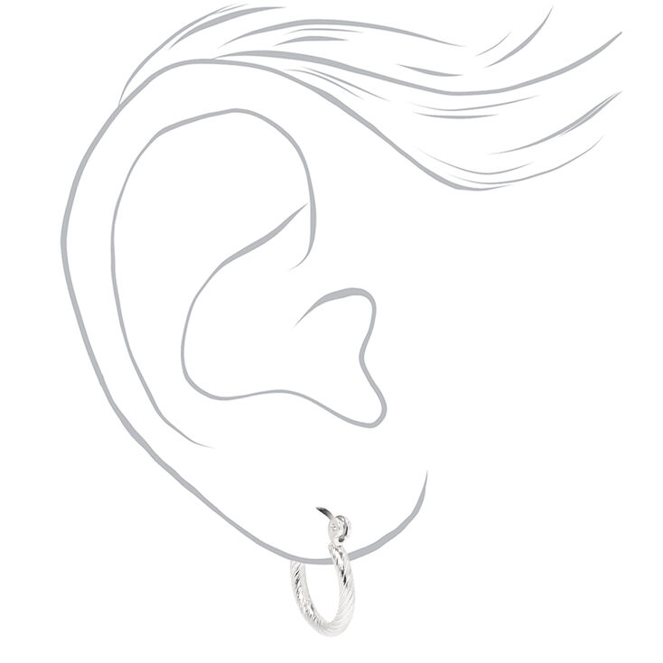 Silver 15MM Rope Textured Hoop Earrings,