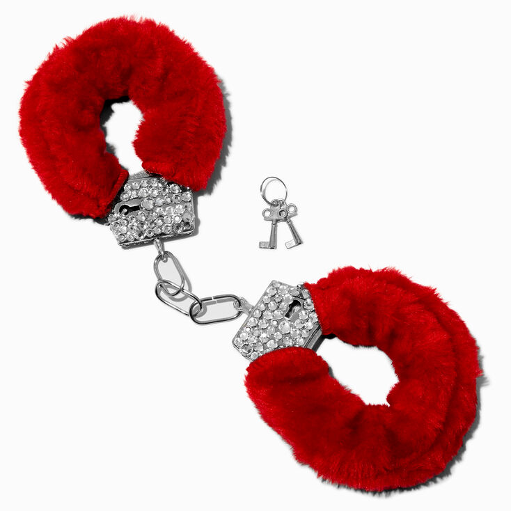 Embellished Furry Red Handcufffs,