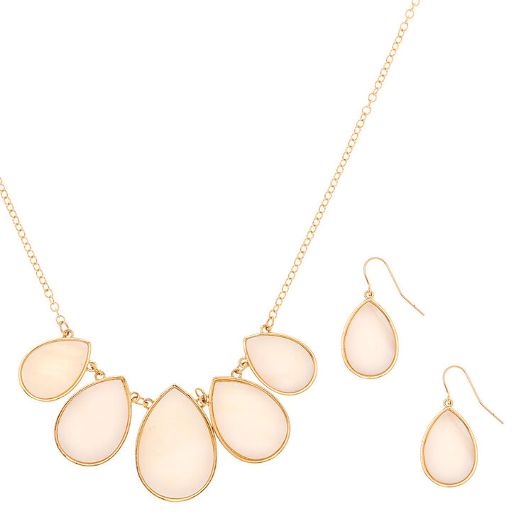 Gold Shell Teardrop Jewelry Set - White, 2 Pack,