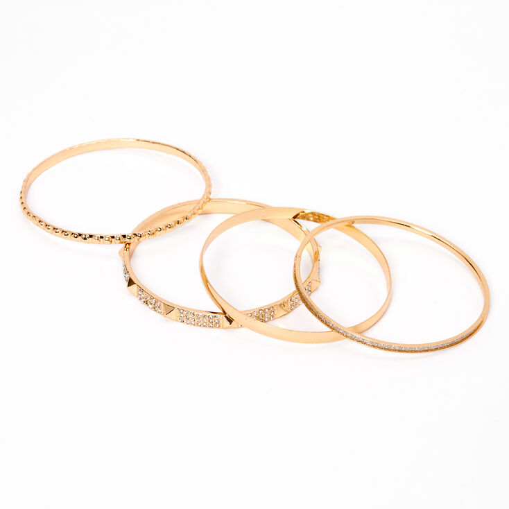 Gold Studded Rhinestone &amp; Glitter Bangle Bracelets - 4 Pack,