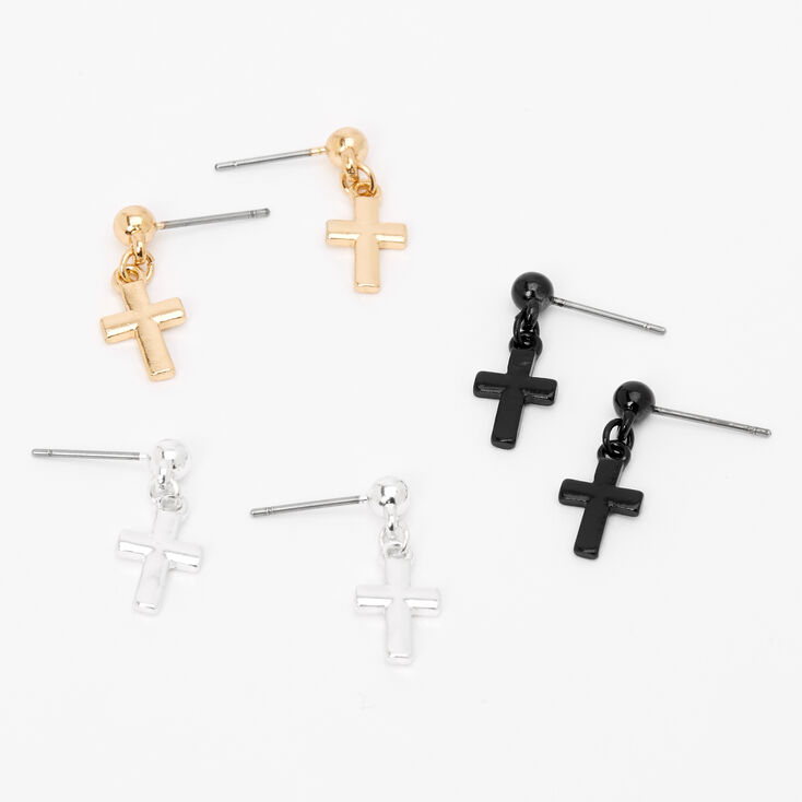 Mixed Metal Cross Drop Earrings &#40;3 Pack&#41;,