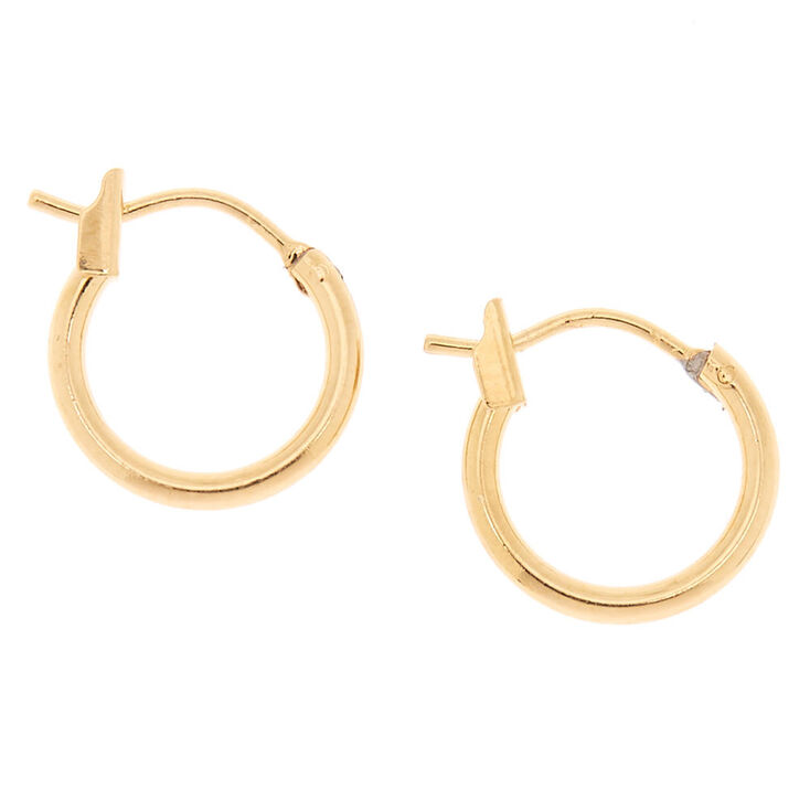 18kt Gold Plated 12mm Hinged Hoop Earrings,