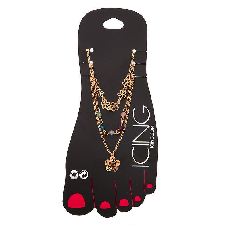 Rose Gold Pastel Floral Anklets - 3 Pack,