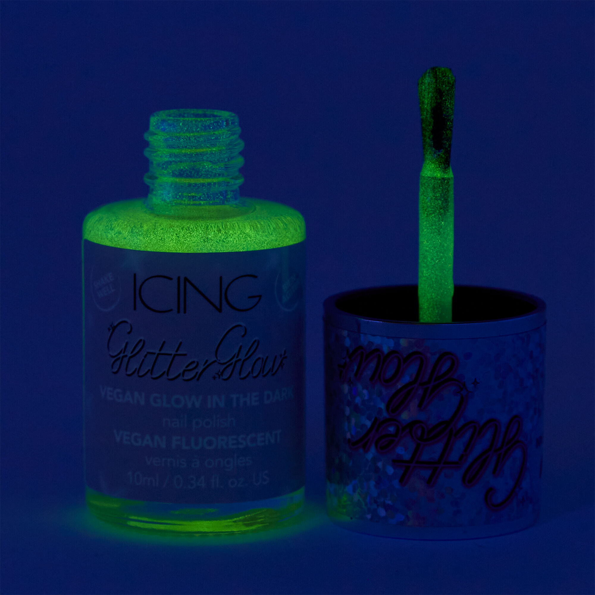 Glitter Glow Vegan Glow in The Dark Nail Polish Luxe Lav Icing US