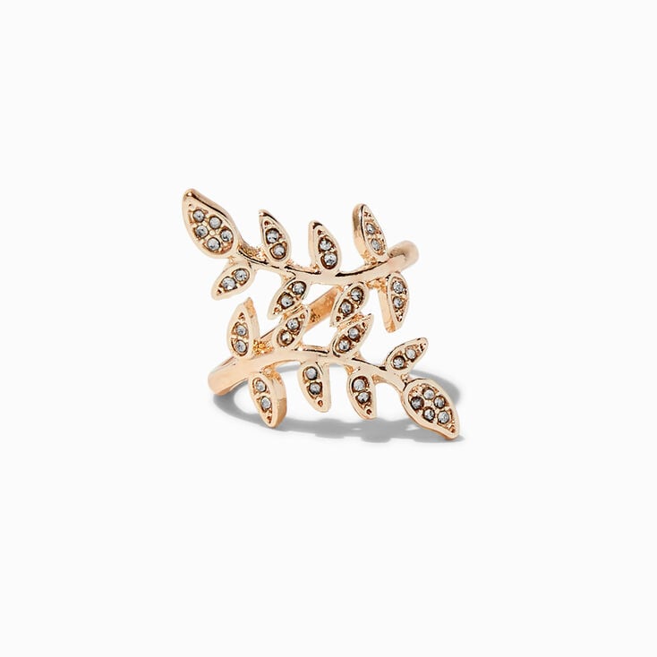 Rose Gold Embellished Leaf Ring,