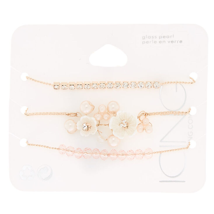 Rose Gold Embellished Floral Adjustable Bracelets - 3 Pack,