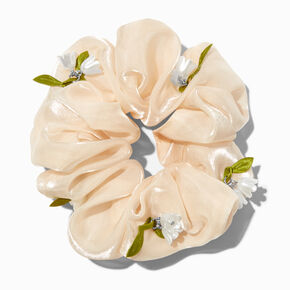 Giant Ivory Flower Dangle Hair Scrunchie,