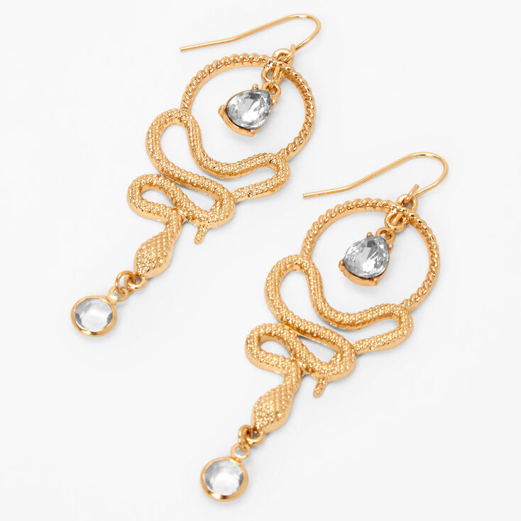 Gold Textured Snake Embellished 3&quot; Drop Earrings,