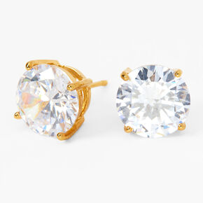 Gold Cubic Zirconia 10MM Round Stud Earrings,