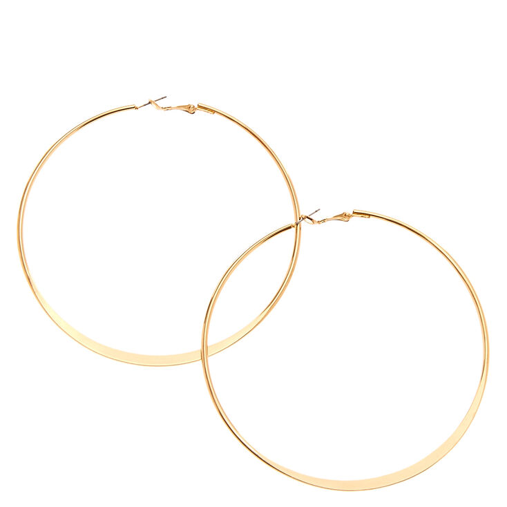 90MM Gold Tone Knife Edge Hoop Earrings,