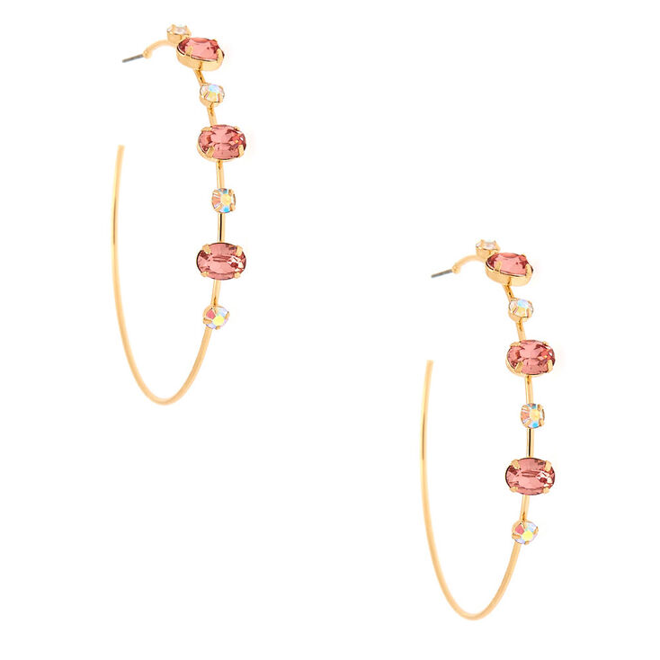 Gold 60MM Opal Stone Hoop Earrings - Pink,