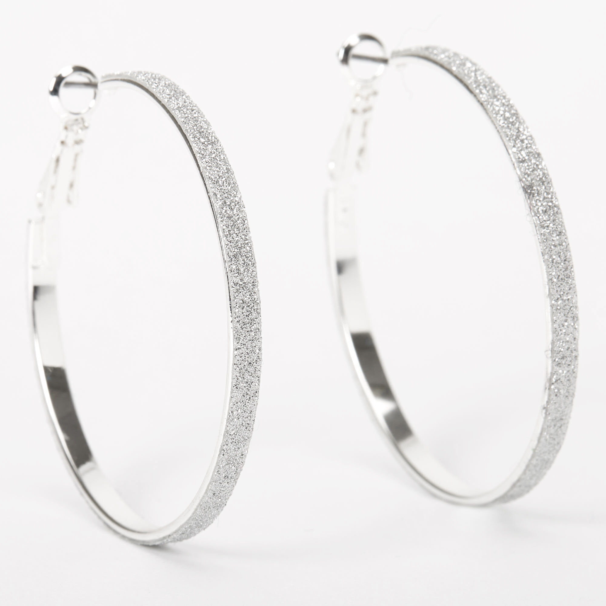 Silver glitter hoop earrings online