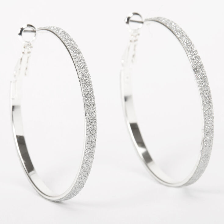 Silver 40MM Thin Glitter Hoop Earrings,