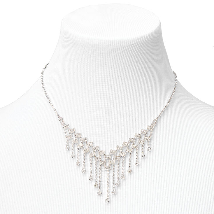 Silver Crystal Waterfall 16&quot; Necklace &amp; 1&quot; Drop Earrings Jewelry Set - 2 Pack,