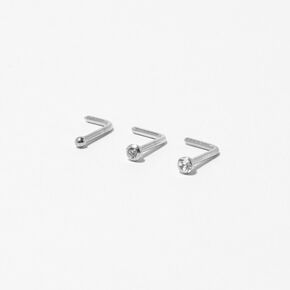 Silver 20G Mixed Crystal Nose Studs - 3 Pack,