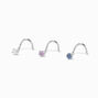 Silver 20G Cubic Zirconia Jewel Nose Studs - 3 Pack,