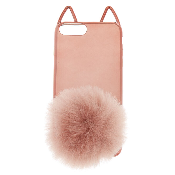 rose gold cat pom phone case fits iphone 6 7 8 plus