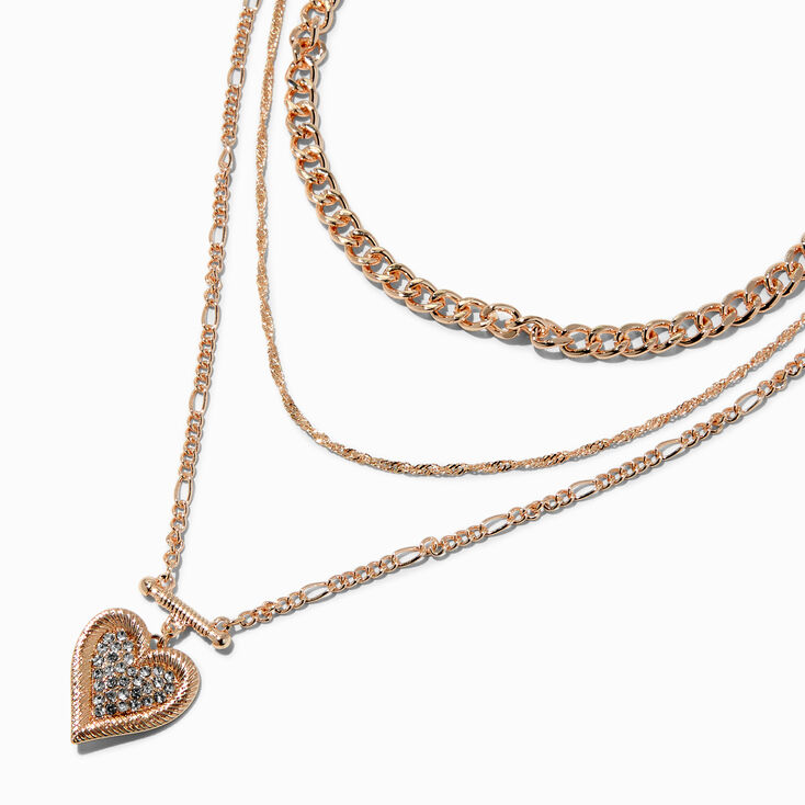 Gold-tone Heart Chain Multi-Strand Necklace,