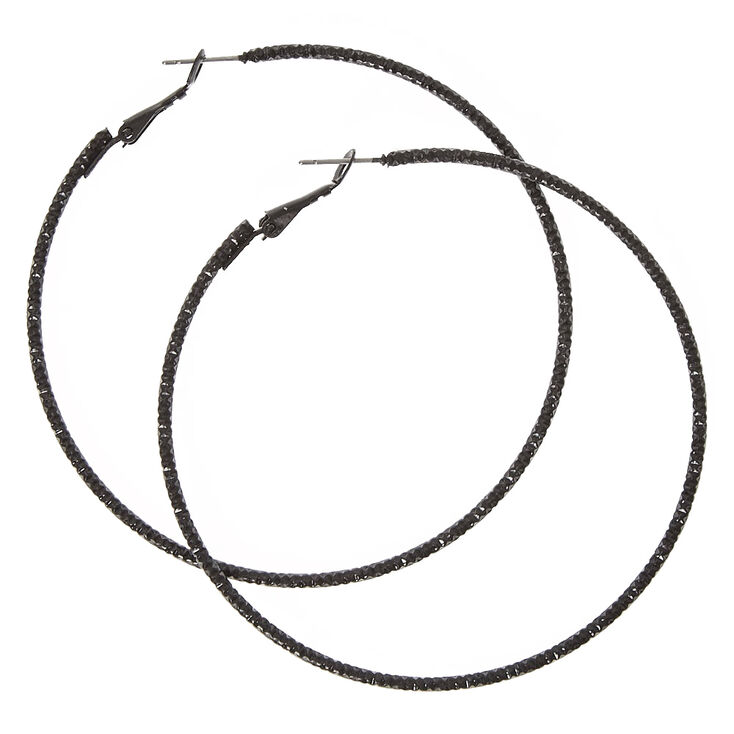 70MM Textured Black Hoop Earrings,