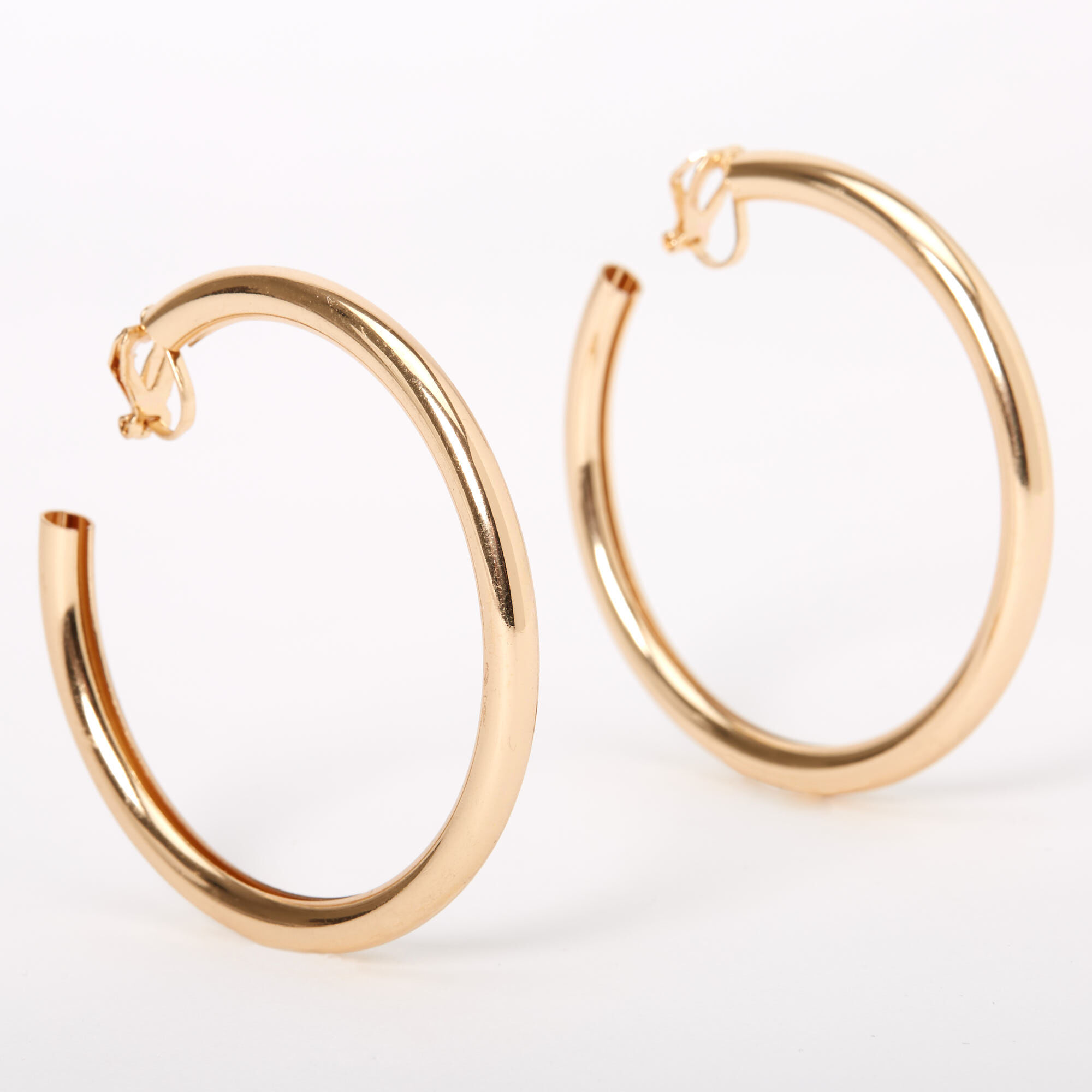 Gold 60MM Tube Clip On Hoop Earrings Icing US