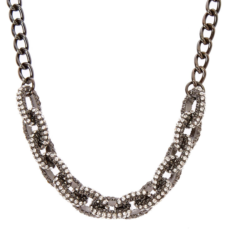 Black Chain Link Necklace with Simulated Rhinestones,