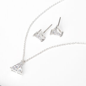 Silver Cubic Zirconia Triangle Jewelry Set - 2 Pack,
