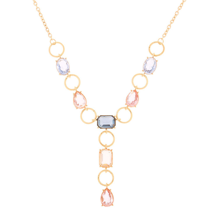 Gold Pastel Shine Y-Neck Statement Necklace,