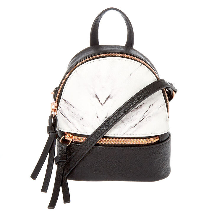 Marble Mini Backpack Crossbody Bag - Black,