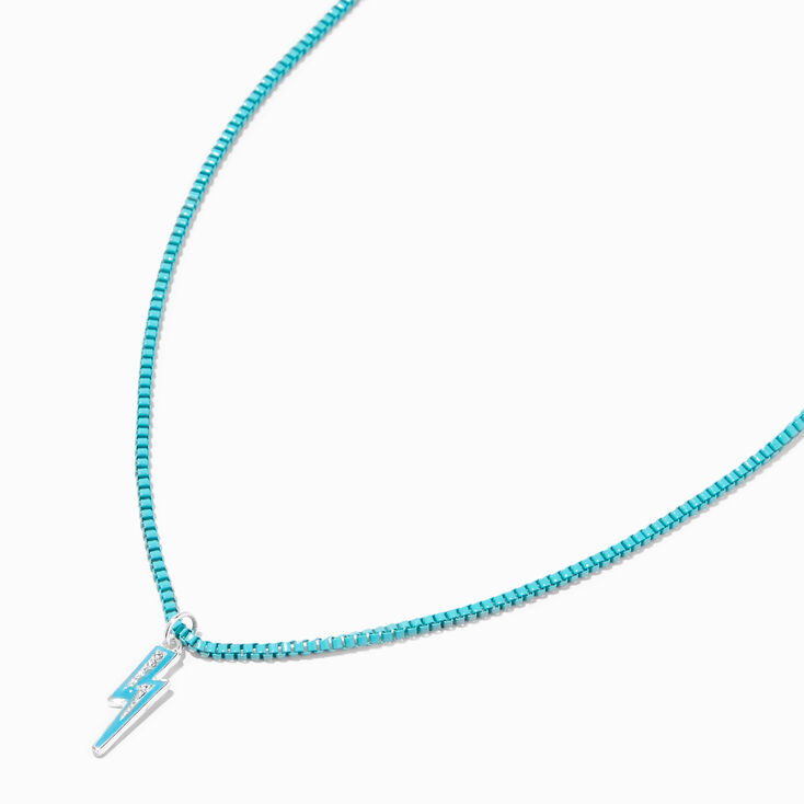 Blue Lightning Bolt Pendant Necklace,