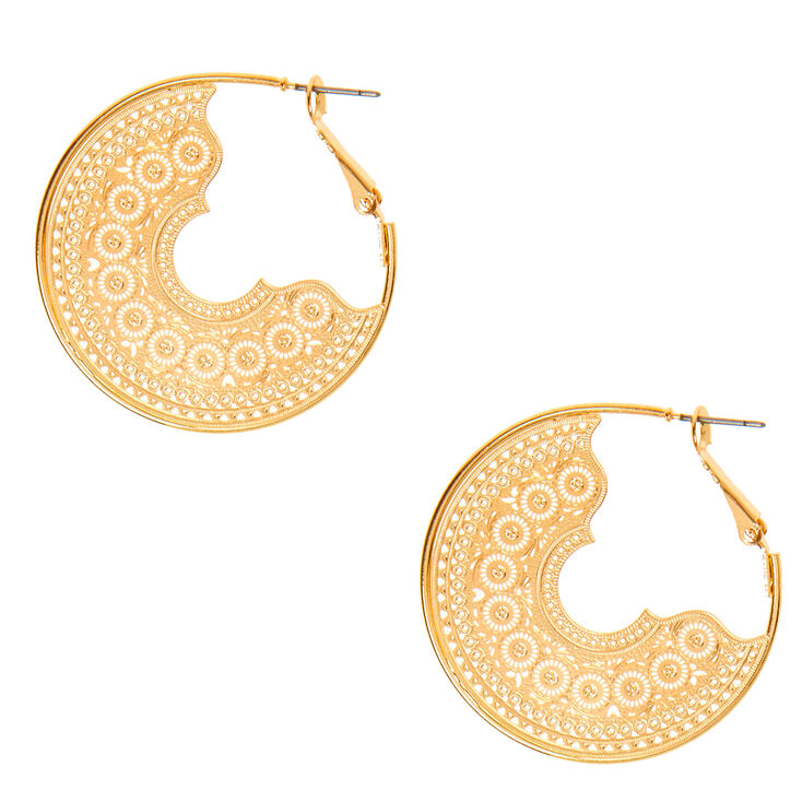 Gold 40MM Filigree Hoop Earrings,