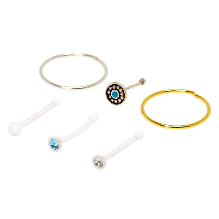 Sterling Silver Mixed Metal Boho Nose Studs & Hoops - 6 Pack,
