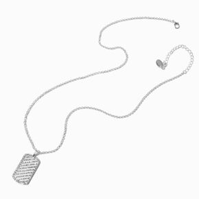 Silver-tone Crystal Dog Tag Pendant Necklace,