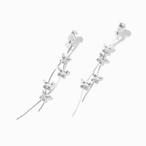 Silver 3.5&quot; Crystal Butterfly Vine Clip-On Drop Earrings,