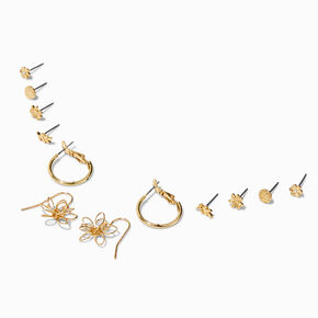Gold-tone Wire Flower Earring Stack Set - 6 Pack,