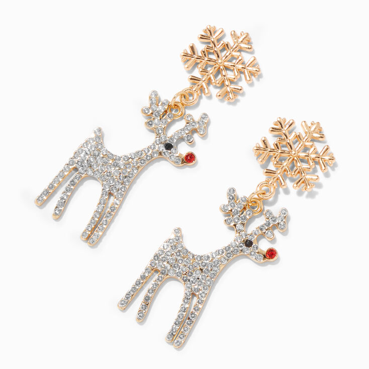 Crystal Studded Reindeer 2&quot; Drop Earrings,