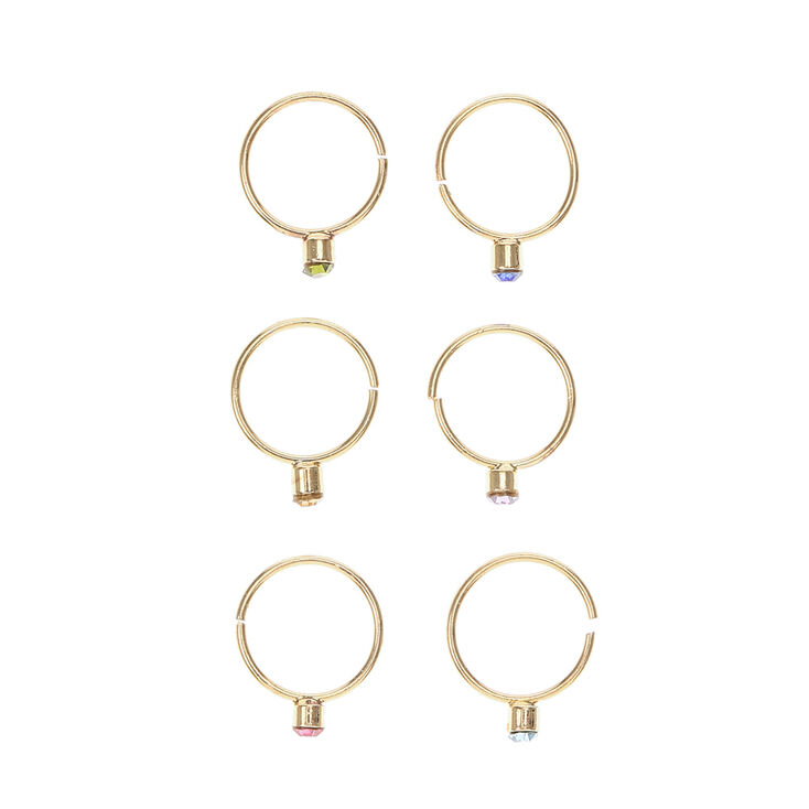 Gold & Colored Gem Nose Hoop Ring Set,