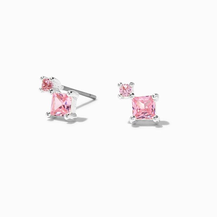 Pink 5MM Cubic Zirconia Geometric Stud Earrings,
