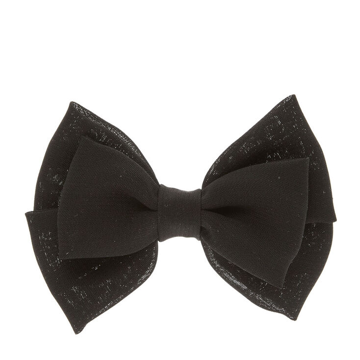 Black Double Layered Chiffon Bow Hair Clip,