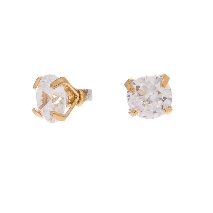 Gold Cubic Zirconia Round Stud Earrings - 4MM,
