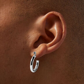 Silver Graduated Embellished Huggie Hoop Earring Stackables Set - 3 Pack,