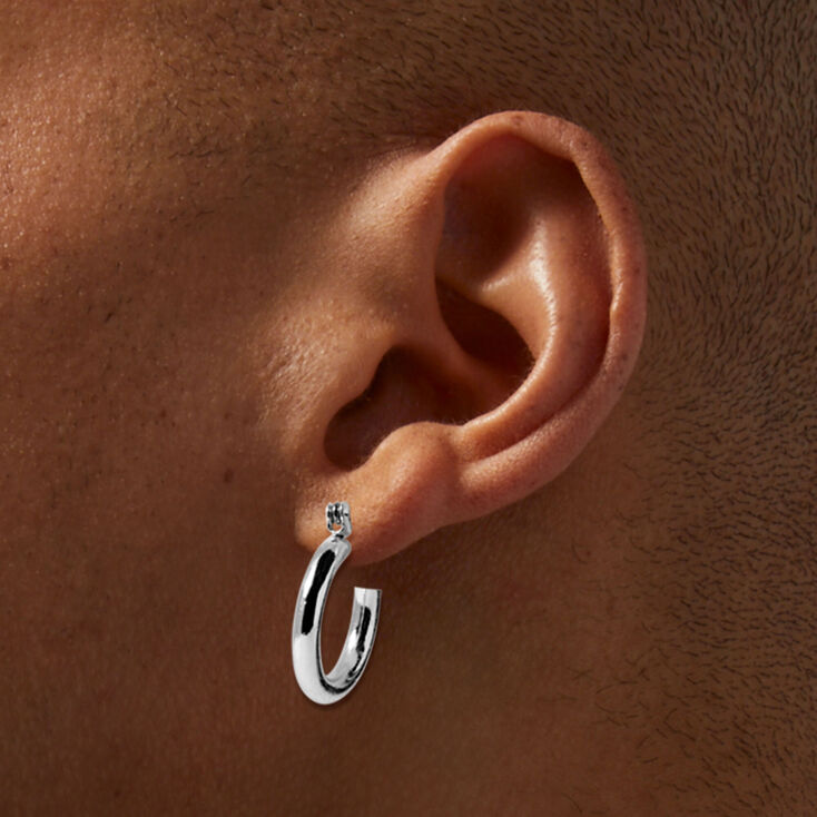 Silver Graduated Embellished Huggie Hoop Earring Stackables Set - 3 Pack,