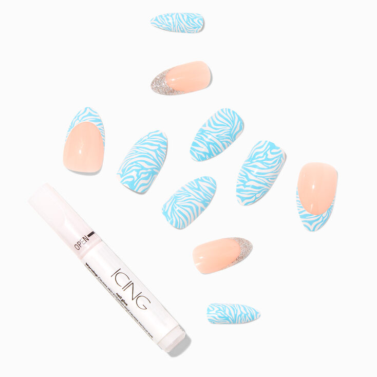 Blue Zebra Stiletto Vegan Faux Nail Set &#40;24 Pack&#41;,