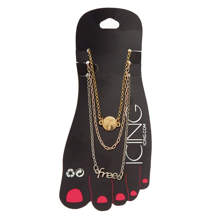 Mixed Metal Free Anklet 3 Pack,