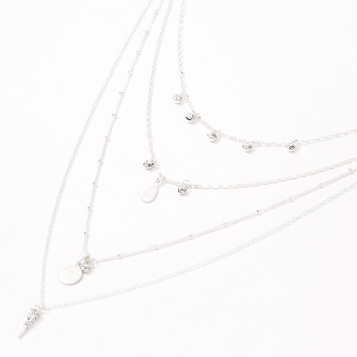 Silver Stone Disc Multi Strand Pendant Necklace,