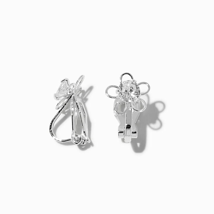 Silver-tone Cubic Zirconia Daisy Clip-On Earrings,