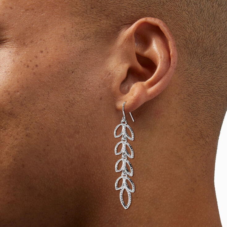 Silver Bubble Leaf 2&quot; Drop Earrings,