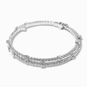 Silver-tone Crystal Heart Bangle Bracelet ,