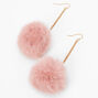 Gold 3&quot; Pink Pom Pom Drop Earrings,